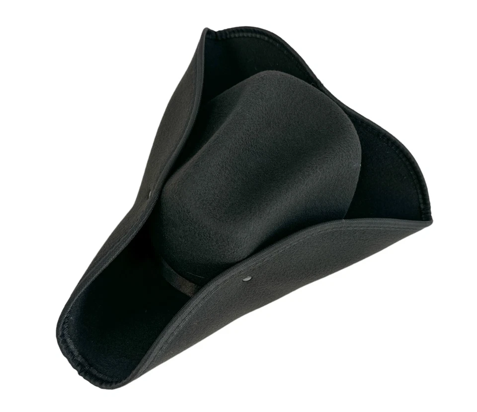 Sombrero Pirata Negro Lana Fieltro Peso Ligero Arrugado Abolladura Corona Calidad Superior Foto 1 de 4
