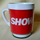 SHOWTIME TV MUG CABLE CHANNEL PROMO PLASTIC RED WHITE COFFEE TEA CUP TELEVISION.