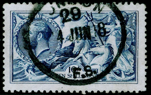 SG412, 10s blue, FINE USED, CDS. Cat £875. DE LA RUE Cover