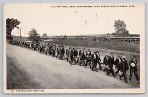 Battle Creek MI Drafted Men Arriving to Camp Custer Michigan Postcard - Picture 1 of 6