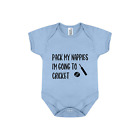 Pack My Nappies Im Going To Cricket  -Blue Baby Bodysuit Vest.  (6-12 Months)