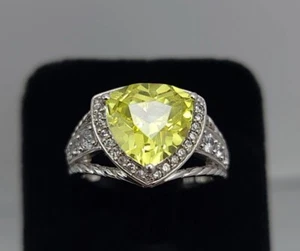 10mm Trillion Cut Canary Topaz & Pavé Set .925 Sterling Silver Ring - Size 7.25 - Picture 1 of 7