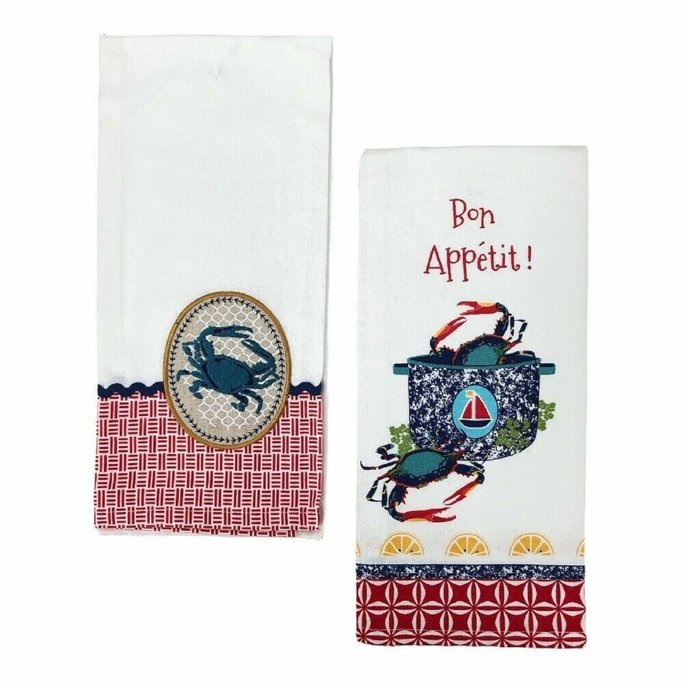 Juego de 2 toallas de té de cocina Kay Dee Designs para atrapar cangrejos frescos 18x28 blanco rojo Foto 1 de 4