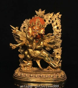 Estatua de Buda Vajradhara 12"" Budismo Nepal Bronce Dorado Pintura 3 Cabezas 6 Brazos - Imagen 1 de 9