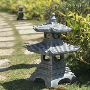 Outdoor Zen Garden Lantern - 2 Tier Pagoda Garden Statue, Stone Lantern, Japanes - Picture 1 of 6