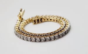 Bracciale Tennis Bracciale Oro Giallo 10 KT Impostazione Illusione Diamante 1,10Ct G-H-I/VS - Foto 1 di 7