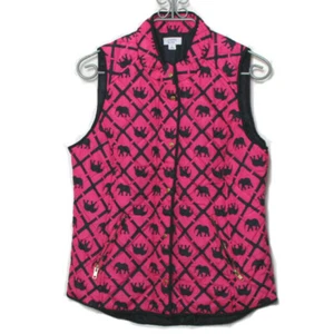 Crown & Ivy Womens Pink Navy Blue Zip Snap Pockets Quilted Poly Vest Medium - Picture 1 of 8
