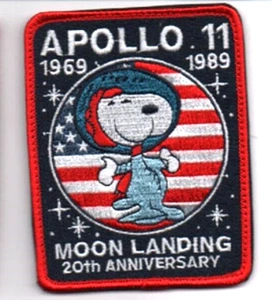 NASA APOLLO-11🚀ARMSTRONG MOON LANDING 1969-1989 20th-ANNIVERSARY Snoopy PATCH - Afbeelding 1 van 14