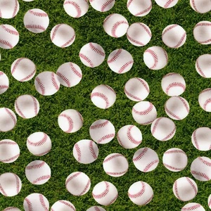 Baseball in tessuto su erba verde su cotone KAUFMAN 1/4 iarda 3347 - Foto 1 di 6