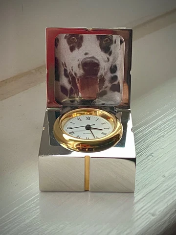 Desk Clock Picture Frame Small Gift Box by Classe Metal Gold and Silver Tone Cover
