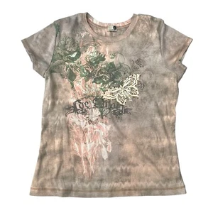 One World Shirt Womens Size L Multicolor Embellished Floral Butterfly Y2K Boho - Picture 1 of 4