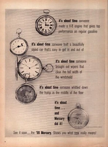 Relojes de bolsillo Mercury 1958 1958 anuncio impreso Its About Time V8 limpiaparabrisas de joroba baja - Imagen 1 de 1
