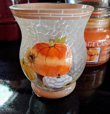 Держатель для голоса Yankee Candle Pumpkin Crackle Small Hurricane Shape 4 дюйма ~снят с производства ~ - Изображение 1 из 4