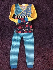 NWT Jelly the Pug 8 Folk Arts 2-Piece Pajamas Set Long Sleeve Blue Yellow Birds - Picture 1 of 4