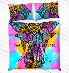 Indien Tie Dye Elephant Mandala Hippie Indien Quilt Duvet Cover Bedding Set - Picture 1 of 1