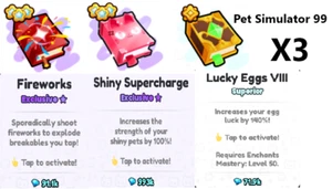 🔥 Firework, Shiny Supercharge, Lucky Eggs VIII Enchant - (Pet Simulator 99) - Picture 1 of 1