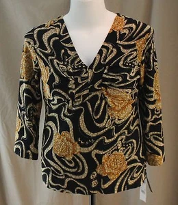 Mirasol Stretch, Large, Black Multi Floral Knit Top, New with Tags - Picture 1 of 6