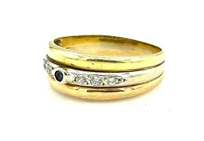 MAGNIFIQUE BAGUE OR 18 CARATS - Saphir et diamants 0,12 carat - 3,76 g - Photo 1/4