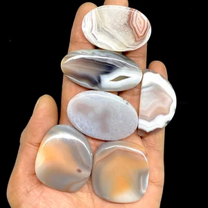 6 Pcs Natural Botswana Agate 40-51mm Huge Untreated Loose Cabochon Gemstones Lot - Picture 1 of 16