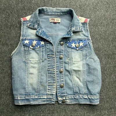 LEI Denim Vest Womens S American Flag Jean Patriotic USA Sleeveless 90s Y2K Vtg - Image 1 of 4