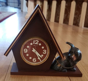 VINTAGE Soviet Russian Mechanical Clock Molniya Dog Desktop Working - Picture 1 of 13