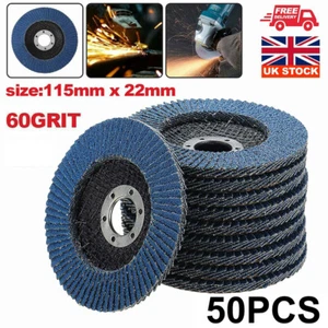 50PCS FLAP GRINDING SANDING DISCS 4.5" 40 60 80 GRIT ANGLE WHEEL DISCS 115MM UK - Picture 1 of 17