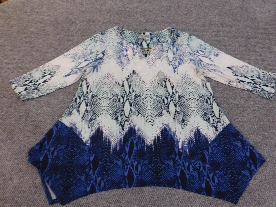 JM Collection top 2X blue pullover geometric womens stretch tunic polyester - Image 1 of 4