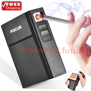 Cigarette Case Tobacco Box w/Electric Flameless Lighter Windproof USB Rechargeab - Picture 1 of 12
