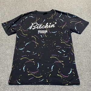 Authentic Stranger Things Mens Size Large T-shirt Bitchin’ Splatter Black - Picture 1 of 17