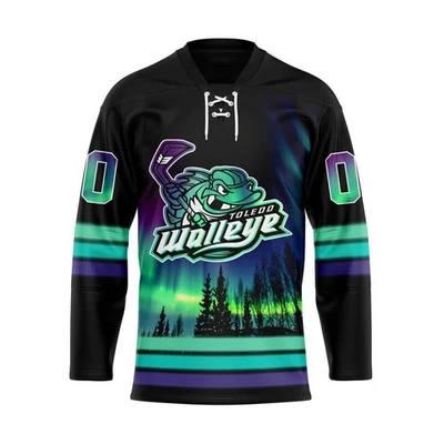 UNBRAND Toledo Walleye Special Design With Northern Lights Lace Hockey Shirt Fullsize