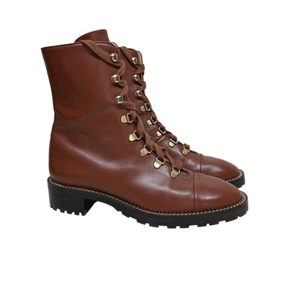 STUART WEITZMAN Kolbie коричневый кожаный шнурует вверх боя ботильоны размер 7,5B - Изображение 1 из 4