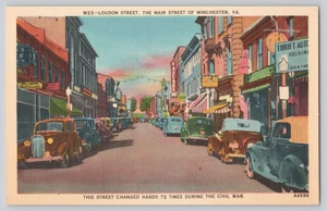Loudon Street Winchester VA Main Street Scene Civil War Vintage Postcard - Picture 1 of 3