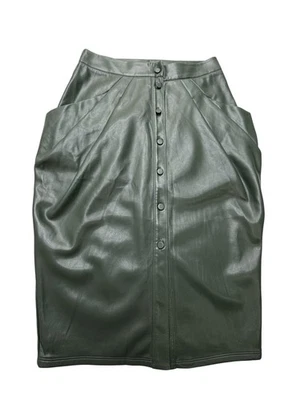 Falda Jeannie Mai X INC para mujer 12 bolsillos delanteros con botones de cuero sintético verde Foto 1 de 4
