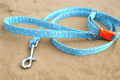 Blue Dragonflies Fabric Buckle Puppy/Dog Collar 8-12" 16mm Matching Lead Set - Image 1 of 3