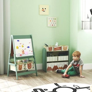 Qaba Kids Toy Organizer and Kids Easel Set with 6 Storage Bins, Paper Roll - Picture 1 of 11