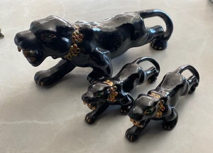 Vintage Panther Mother and Two Babies Ceramic Figurines - Picture 1 of 10