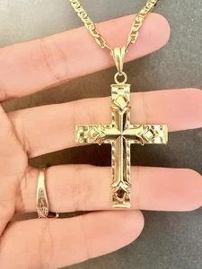 A Big Pure 18K Yellow Gold 750 Cross Hardware Necklace Charm Pendant Only Men’s - Picture 1 of 10