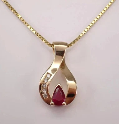 14K Yellow Gold Plated 1.00 Ct  Pear Lab-Created Pink Ruby Charm  Pendant - Image 1 of 4