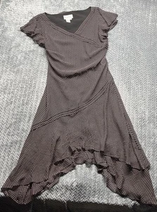 Y2k Vintage Adrianna Papell Dress 10 100% Silk Brown Dusty Pink Polka Dot Midi - Picture 1 of 12