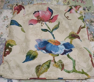 Custom Made High End Bright Multicolor Floral Asian Chinoiserie Pillow Cover 20" - Image 1 of 4