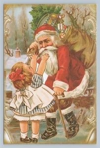 Feliz Navidad - Niña Alcanzando a Santa - Reproducción Postal Vintage - Imagen 1 de 2