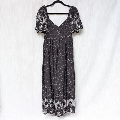 Vestido midi Sézane Sezane Emeraude bordado lino/algodón, talla FR38/M Foto 1 de 4