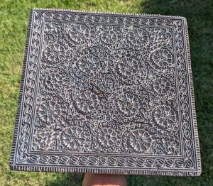 Antique Indian Hand Carved Textile Wooden Hand Print Block Ornate Stamp 9" x 9" - Picture 1 of 10