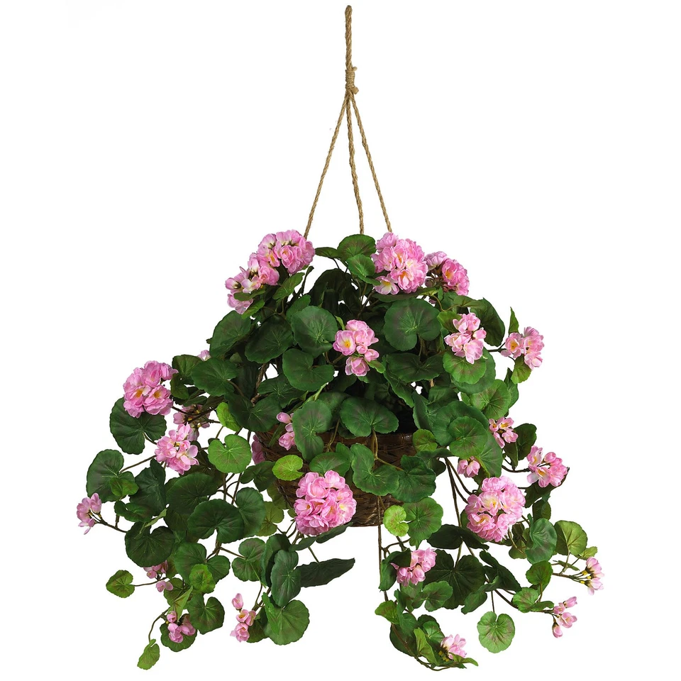 Nearly Natural Geranium Hanging Basket Silk Plant - Image 1 of 1