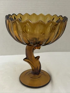 Vintage Indiana Glass Amber Lotus Blossom Ppedestal Compote Bowl 7.5 - Picture 1 of 12