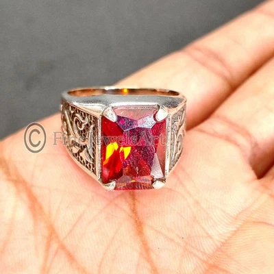 Anillos turcos otomanos de plata de ley 925 con piedras preciosas granate hechos a mano para hombre M427 Foto 1 de 4
