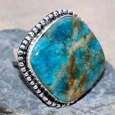 Anillo enchapado en plata 925 apatita azul regalo de cumpleaños EE. UU. 10 GW Foto 1 de 3