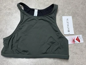 Bikini reversible cuello alto ATHLETA makaha en verde militar y negro mediano NUEVO - Imagen 1 de 4
