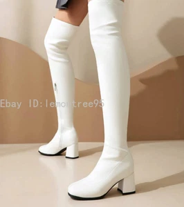 Ladies Women Thigh High Over Knee Boots Block Heel Pointed Toe Nightclub Shoes - Picture 1 of 16