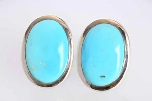 Natural Gemstone Arizona Turquoise Oval Cufflinks Sterling Silver Men's Jewelry - Picture 1 of 5